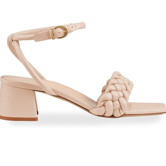 Nude Braided Open Toe Ankle Strap Low Block Chunky Heels Sandals Size 5.5 - Picture 2 of 8